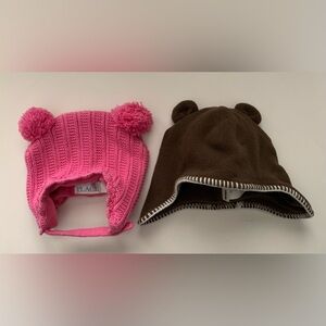 Children’s Place Old Navy Toddler Bear Double Pom Beanie Hat Set Of 2